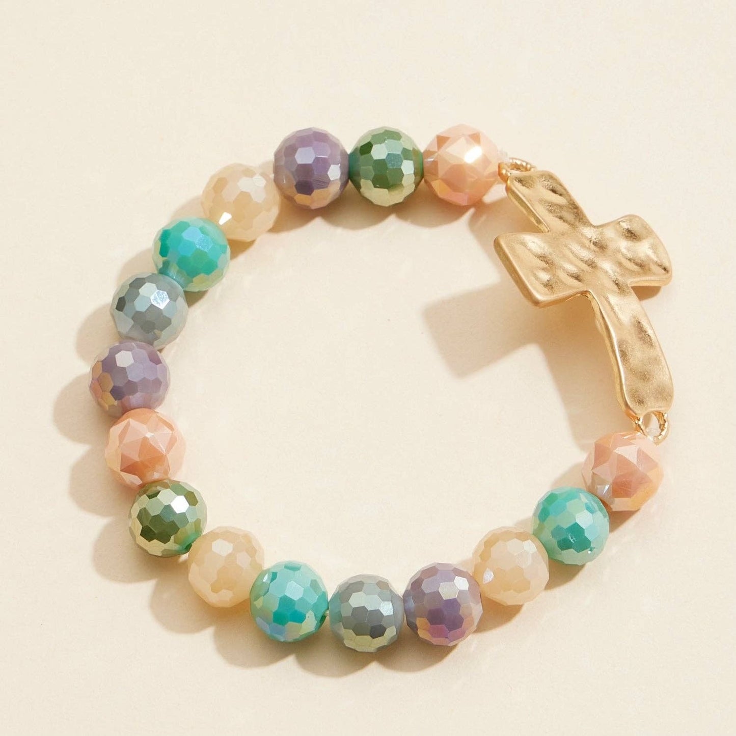 Glass Beaded Cross Bracelet | Dark Multi