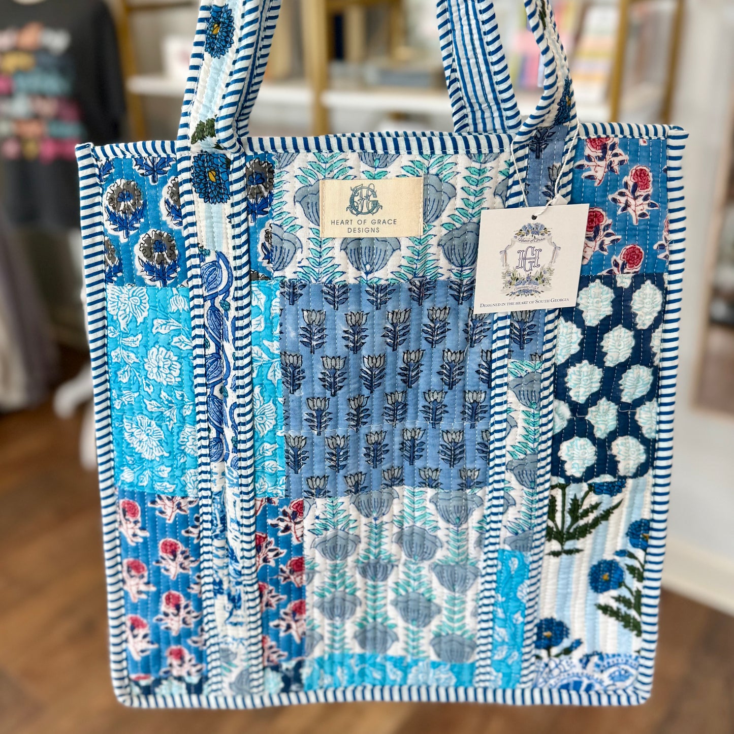 Heart of Grace Blue City Quilted Tote