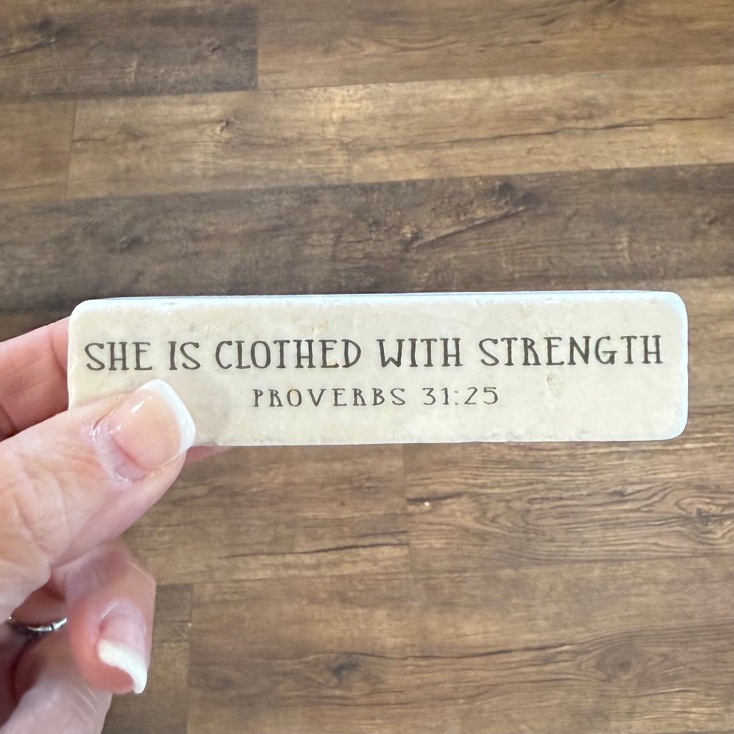 Scripture Stones | Clothed With Strength | Quarter