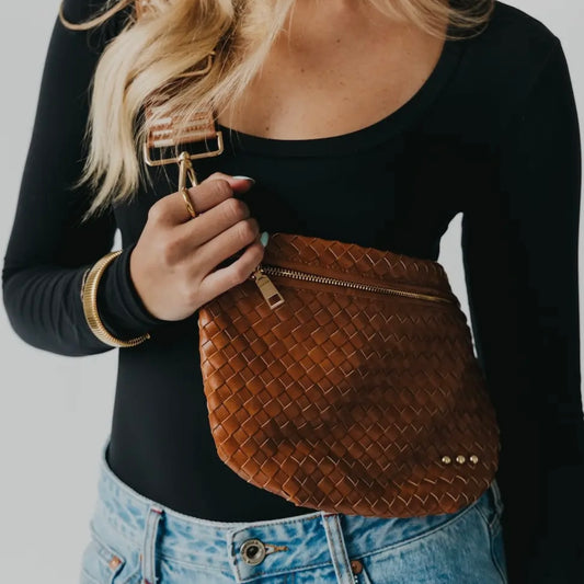 Crossbody Woven Bum Bag | Brown