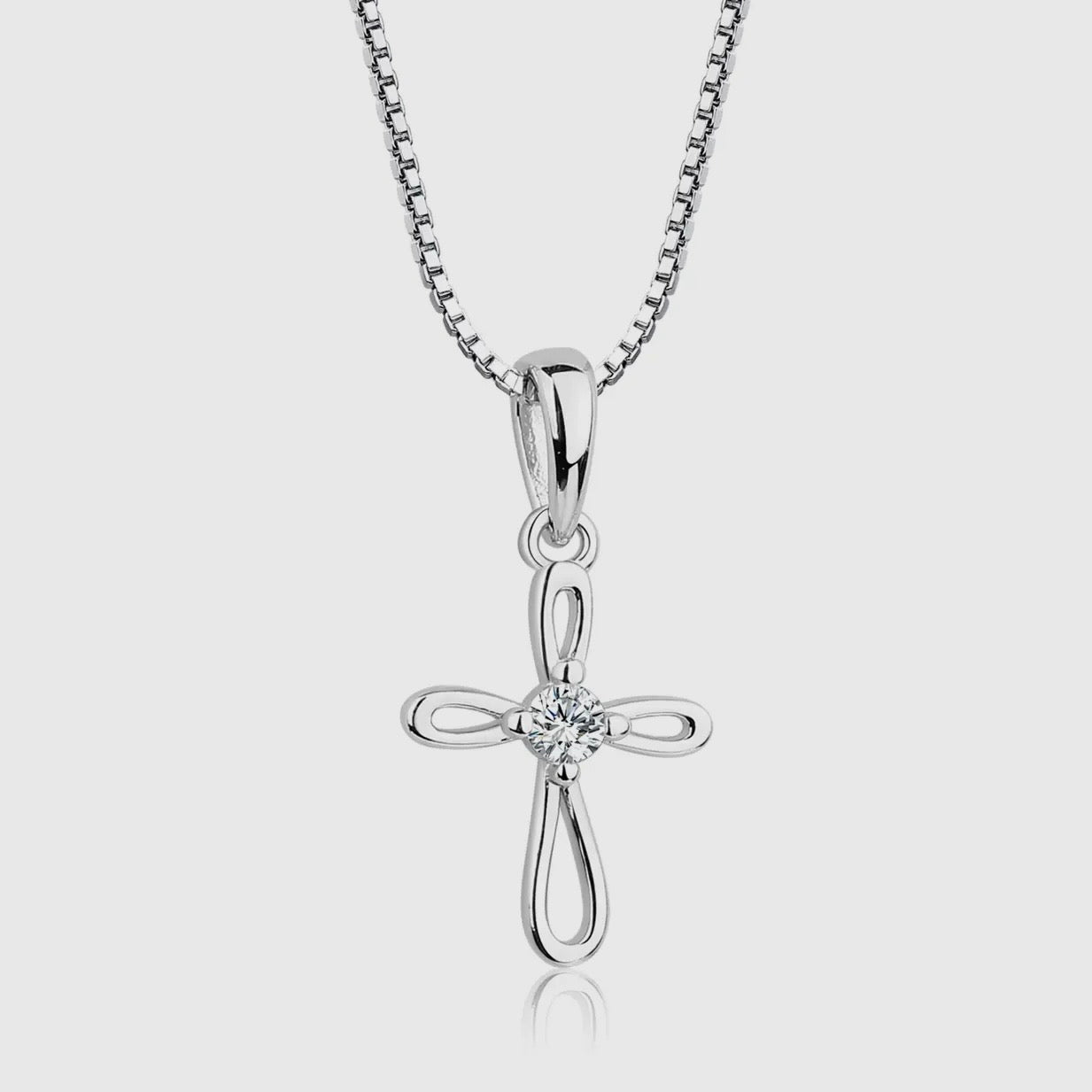 Girls Necklace - Sterling Silver Cross 14”