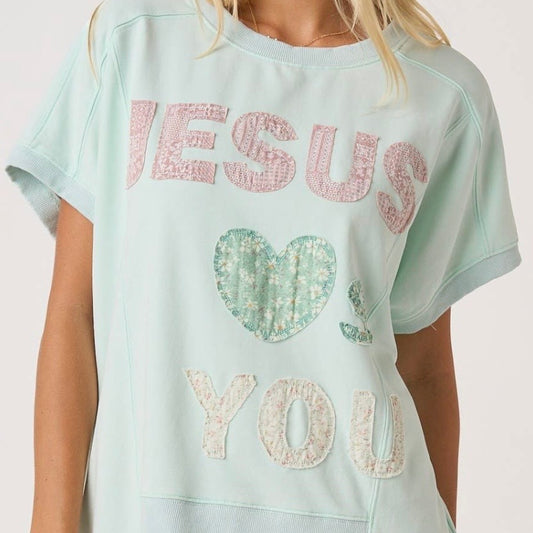 Jesus Loves You Patchwork
Mineral Wash Tee | Icy Mint