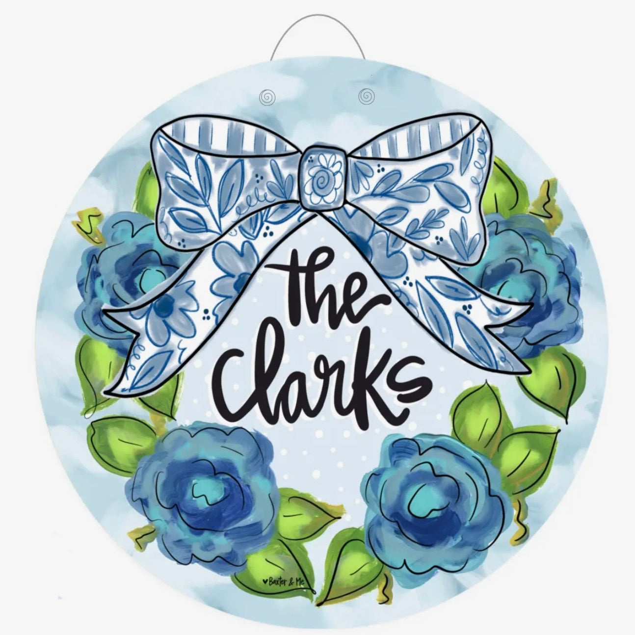 Personalized Door Hanger | Blue Bow
