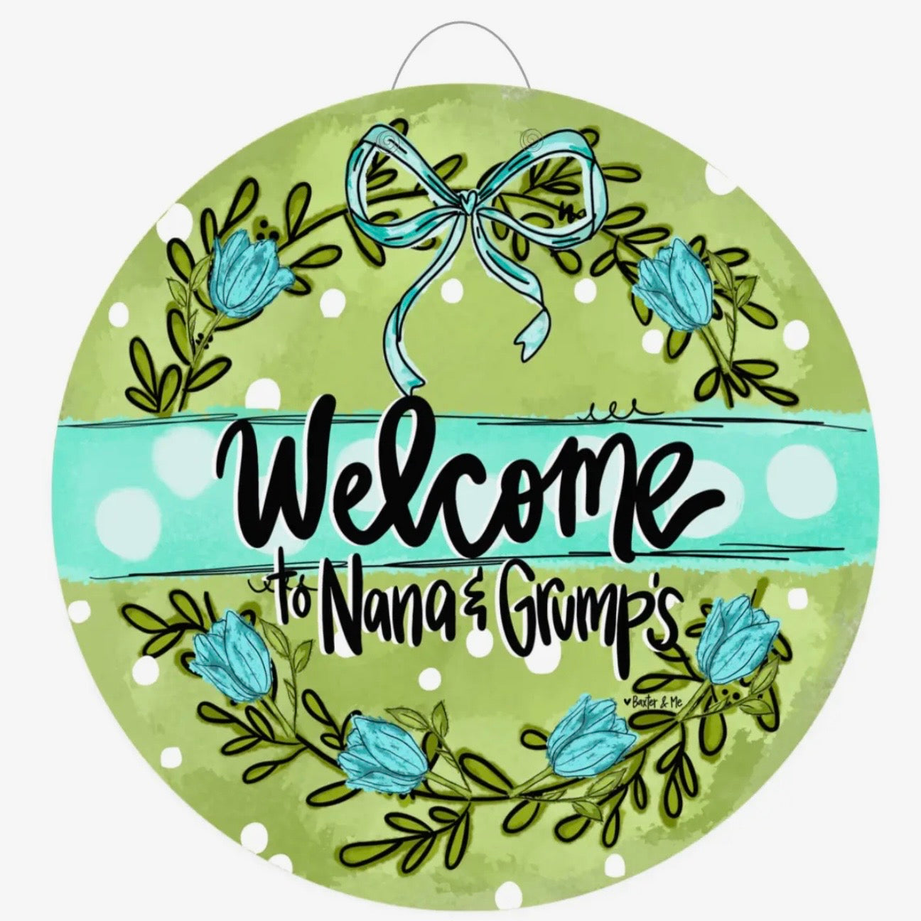 Personalized Door Hanger | Blue Bow Green Garden