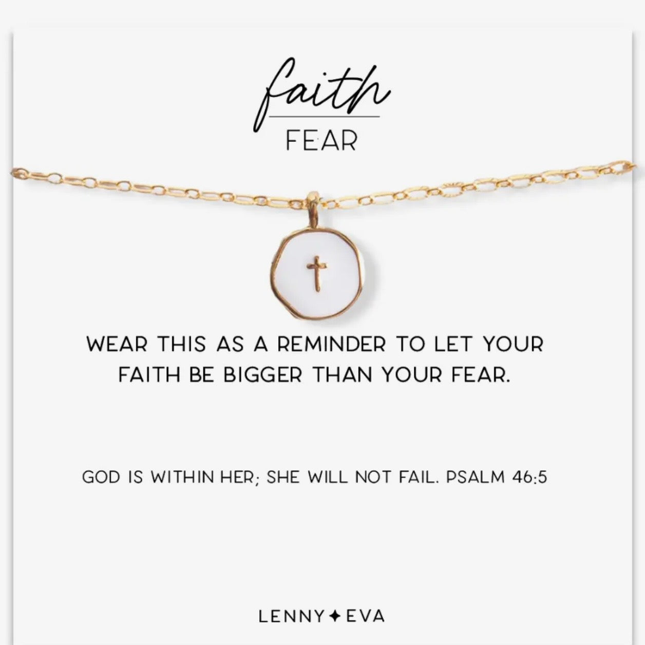 Faith Over Fear White Enamel Cross Necklace