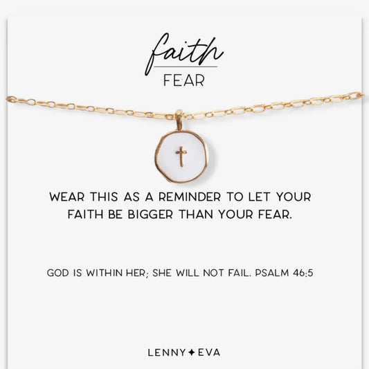 Faith Over Fear White Enamel Cross Necklace