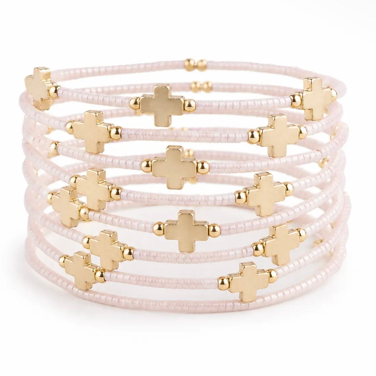 Matte Gold Crosses Beaded Bangle | Assorted