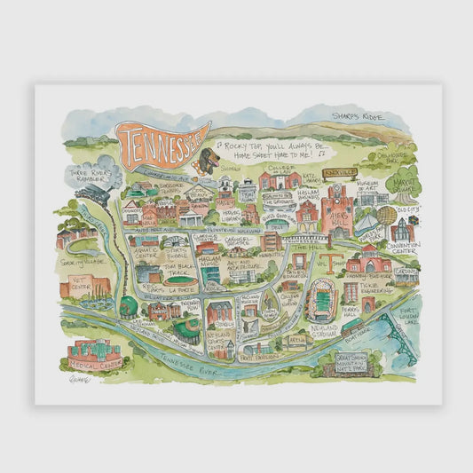 Elizabeth Wade Watercolor University of Tennessee Campus Map Print