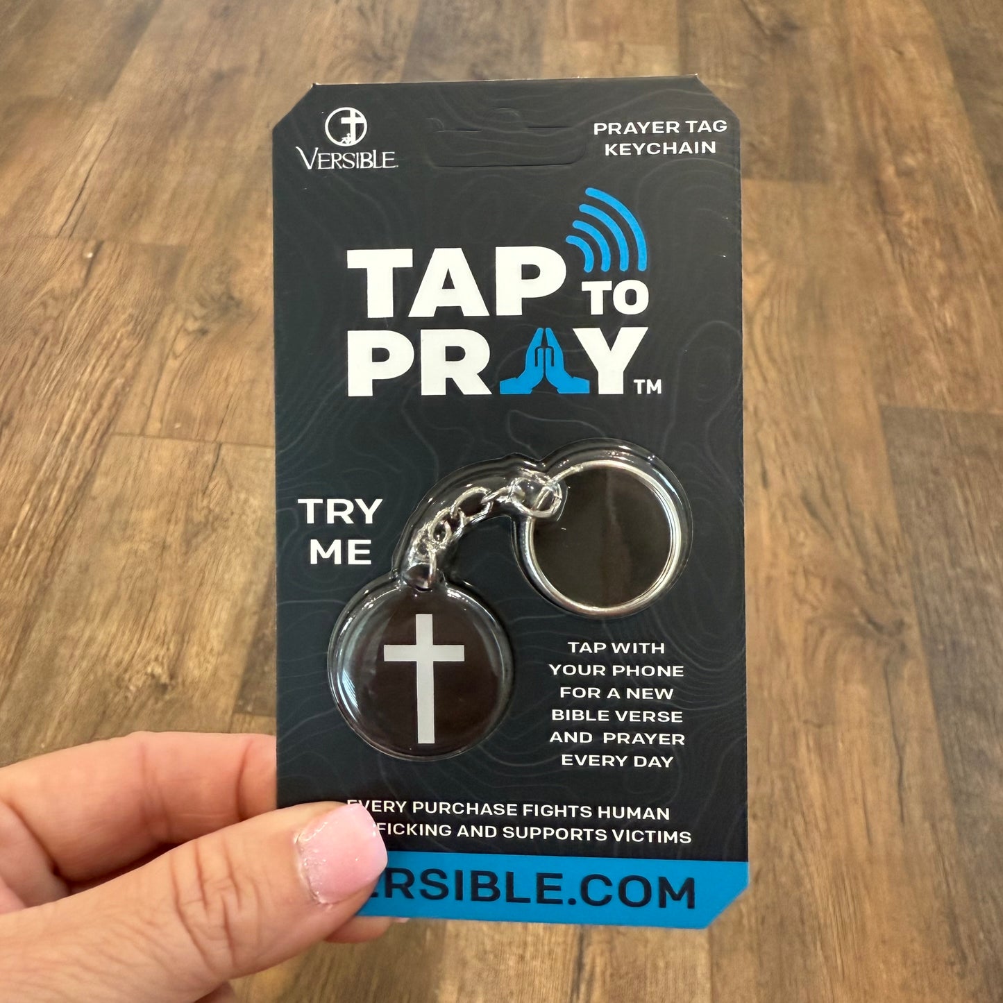 Tap To Pray Keychain | Black + Cross
