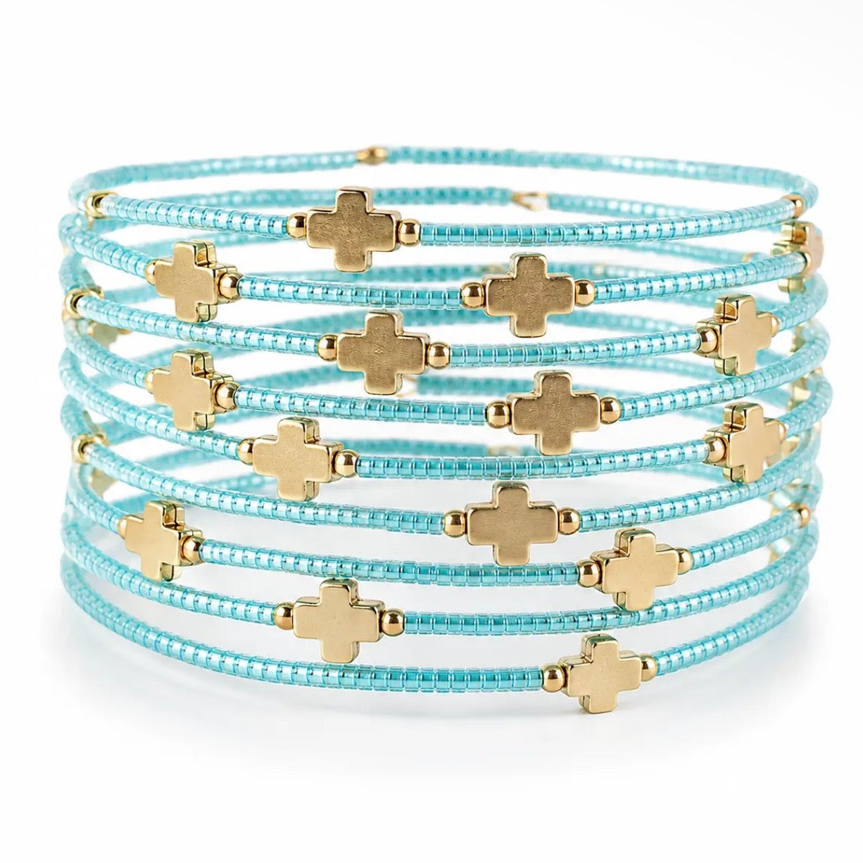 Matte Gold Crosses Beaded Bangle | Assorted