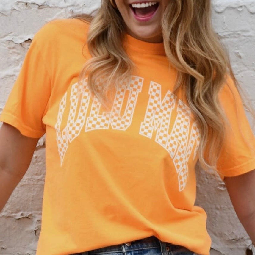 Lulu Mac Tee | Bright Orange Checkered