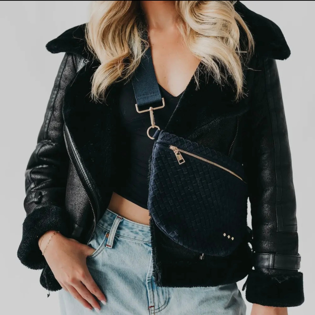 Westlyn Woven Bum Bag | Suede Navy