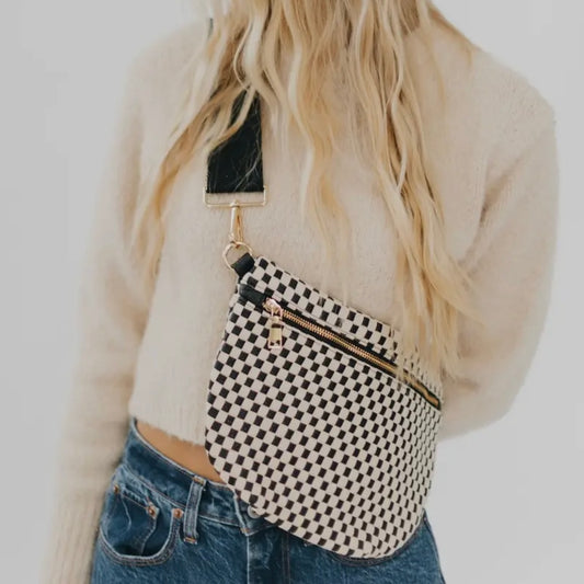 Crossbody Woven Bum Bag | Checkered Black