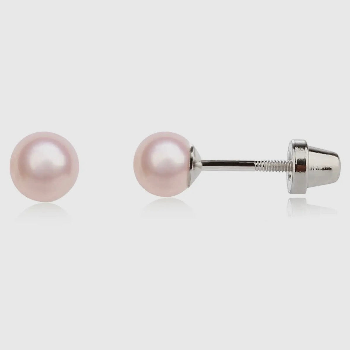 Girls Earrings - Sterling Silver Pink Pearl Screw Back