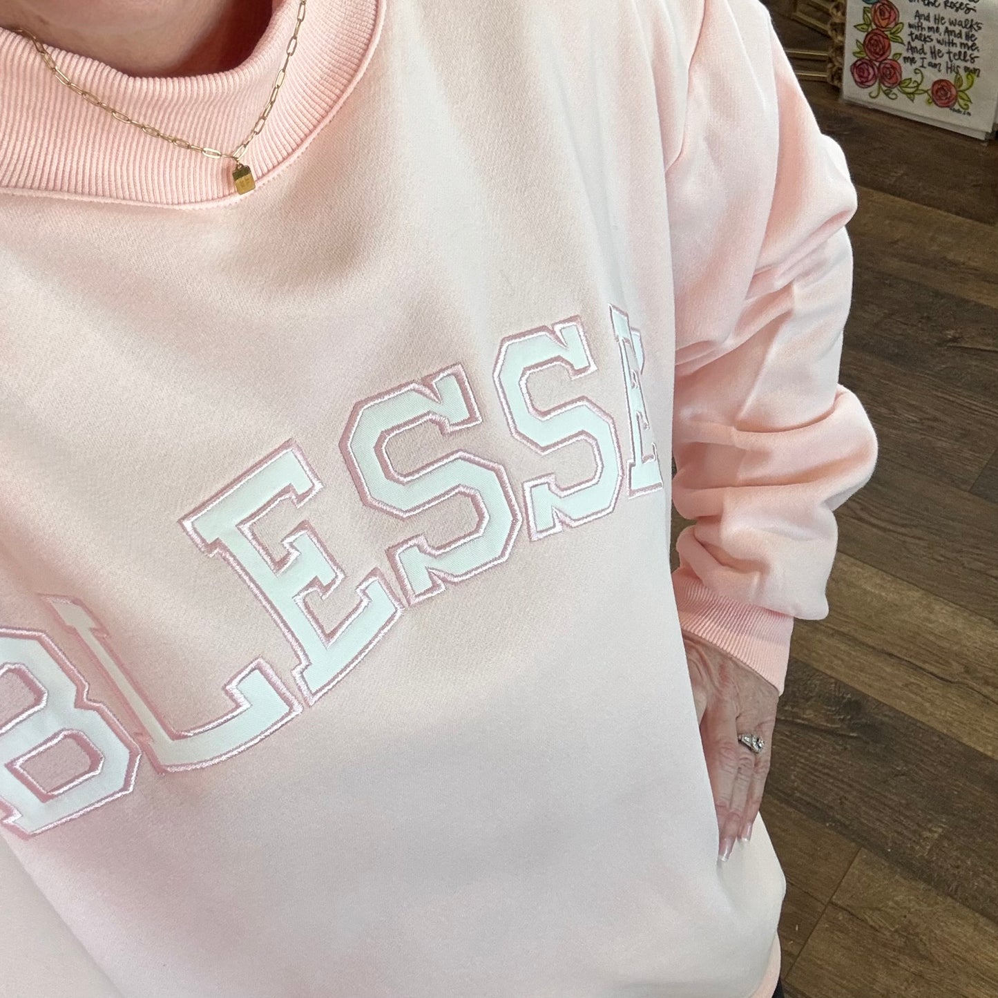 Mock Neck Sweatshirt | Baby Pink | Blessed