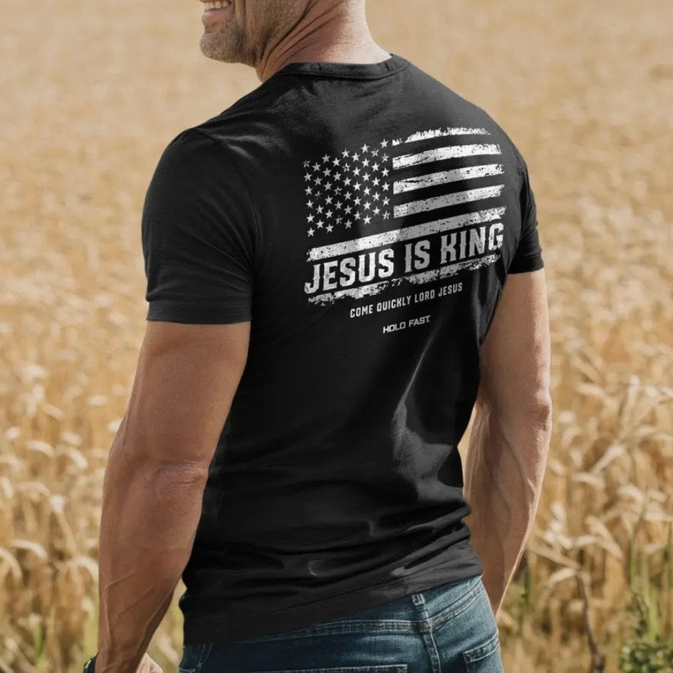Christian Men’s Tee | Jesus Is King Flag