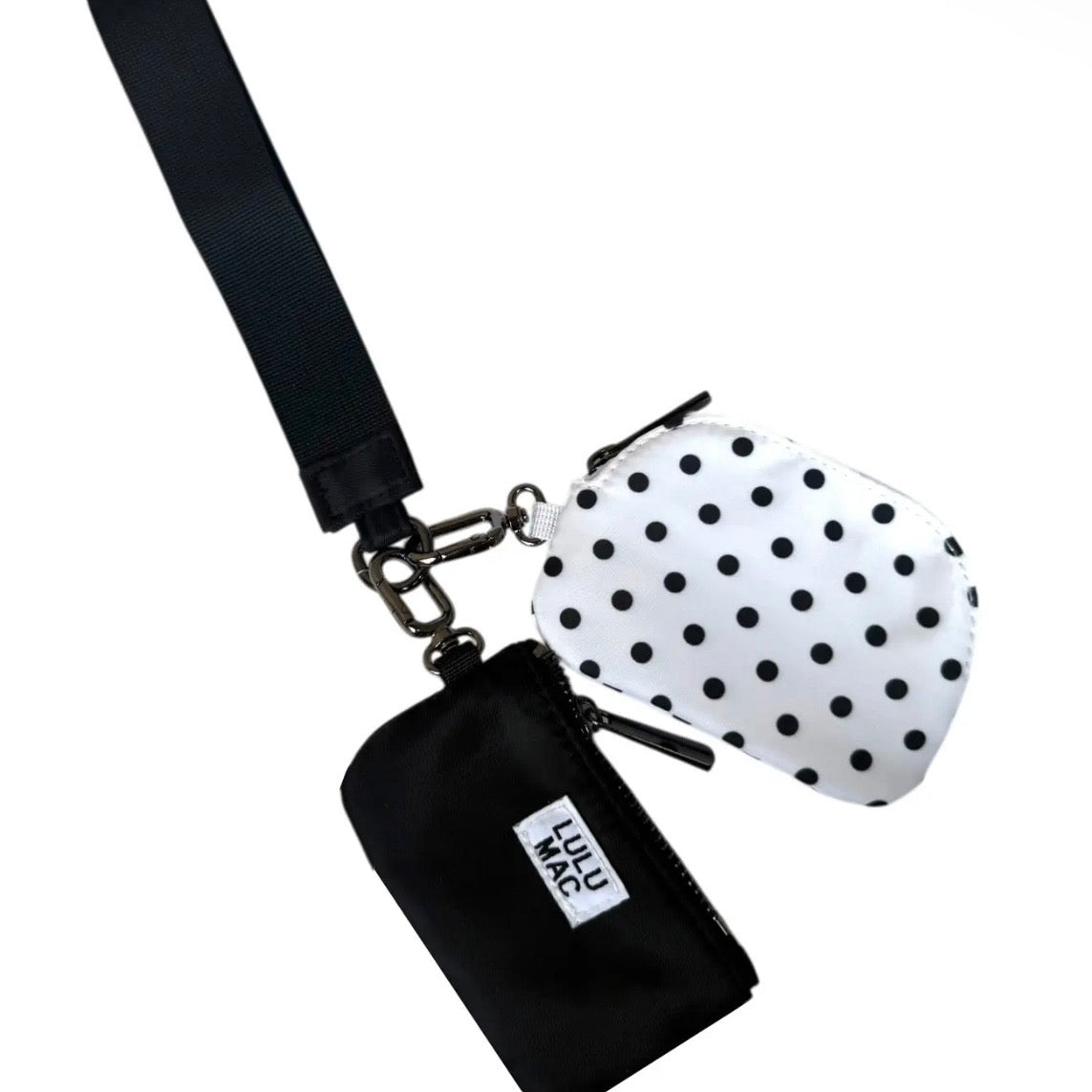 Lulu Mac Pouch Wristlet | Black + White Dots