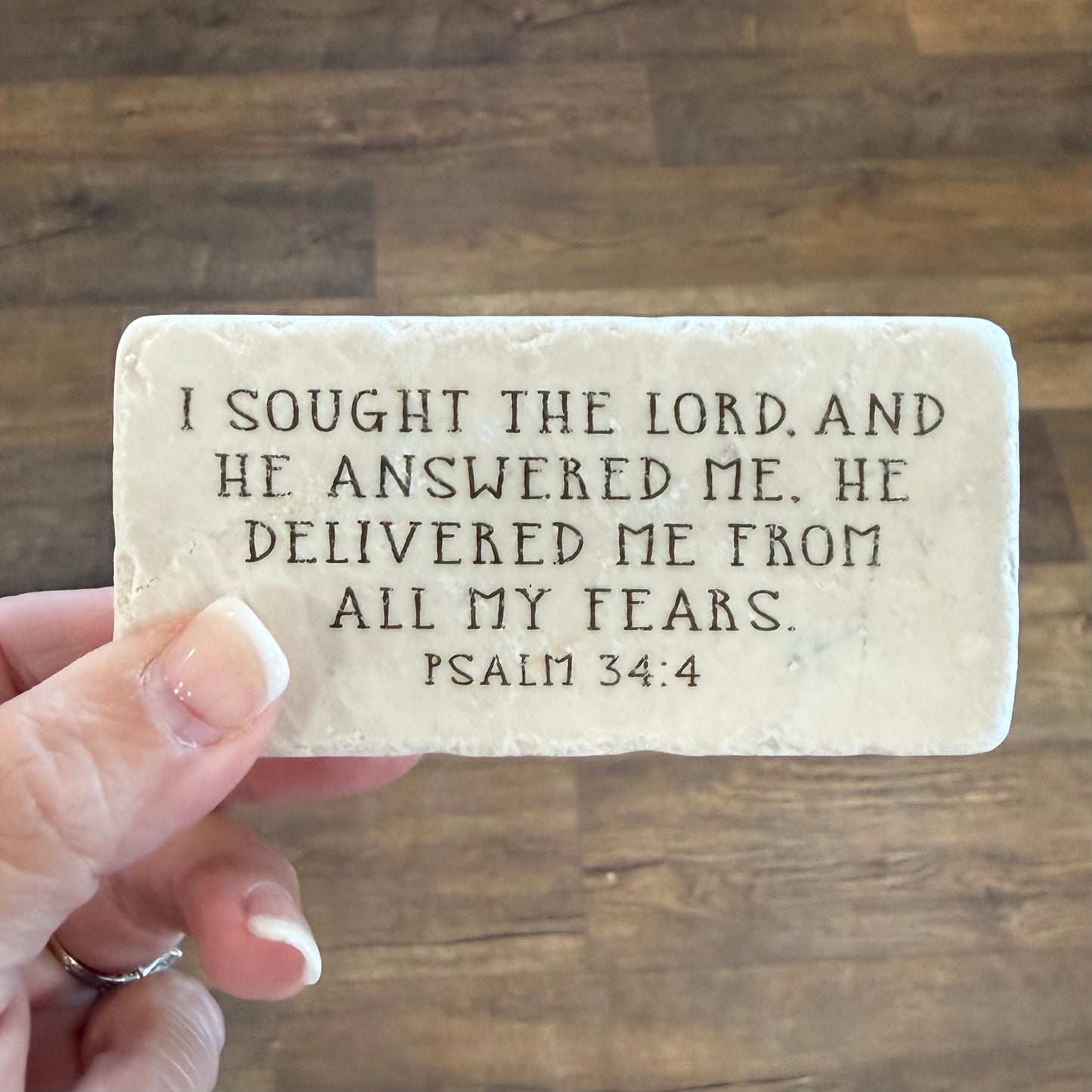 Scripture Stones | Psalm 34:4 | Half Block