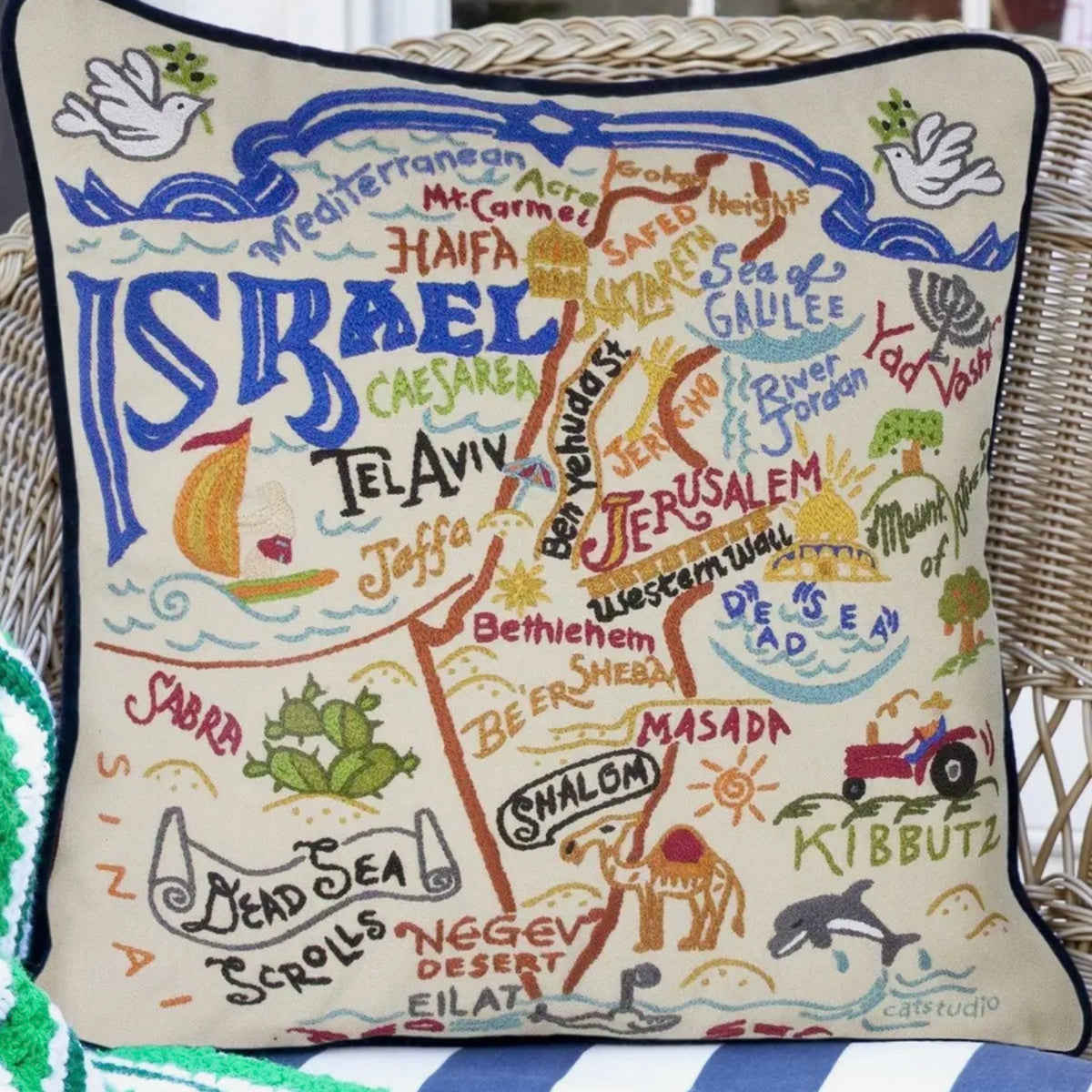 Israel Hand-Embroidered Pillow