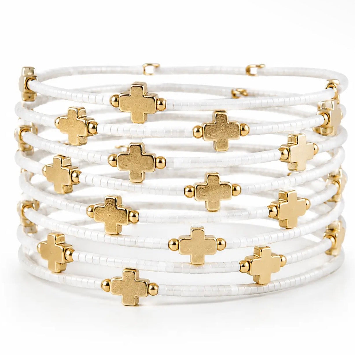 Matte Gold Crosses Beaded Bangle | Assorted