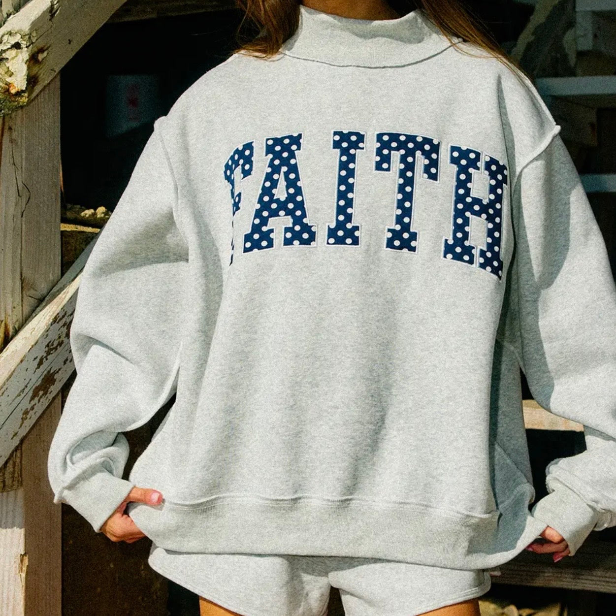 Mock Neck Sweatshirt | Polka Dot Faith