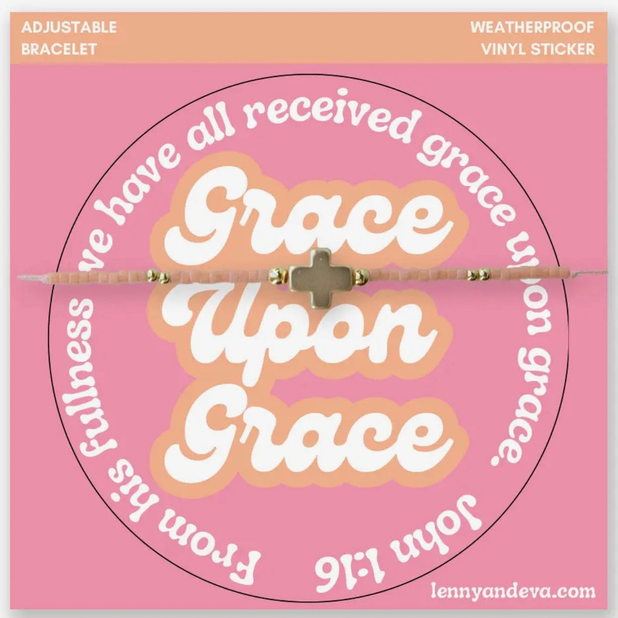 Cross Bracelet + Sticker | Grace Upon Grace John 1:16