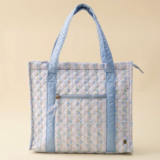 Quilted Tote Bag | Petal Parade Blue