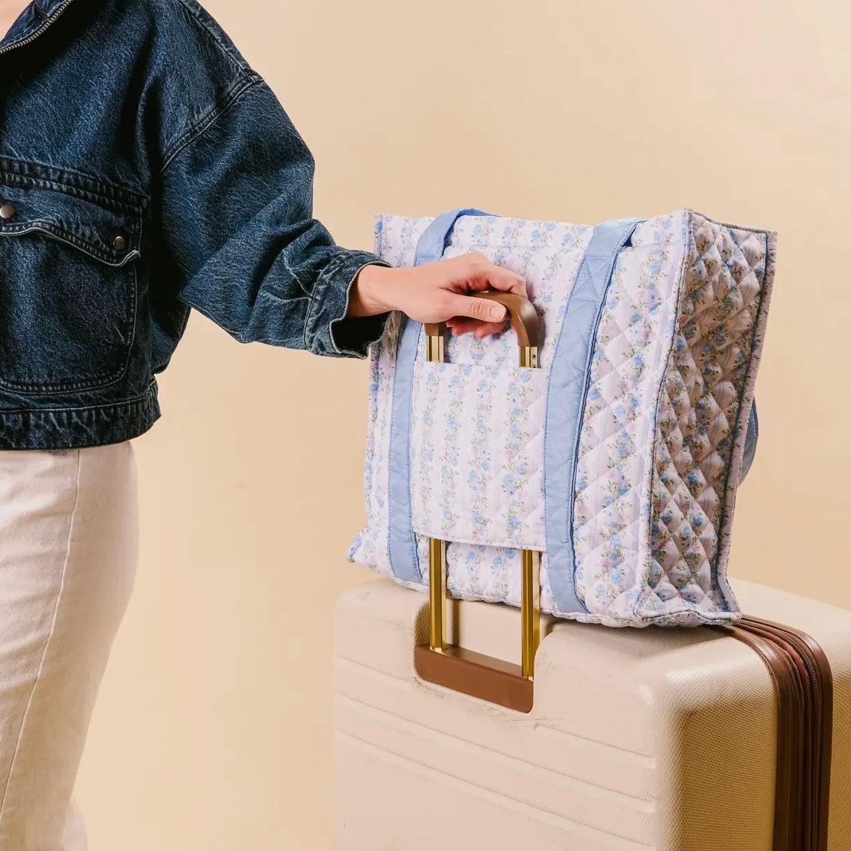 Quilted Tote Bag | Petal Parade Blue