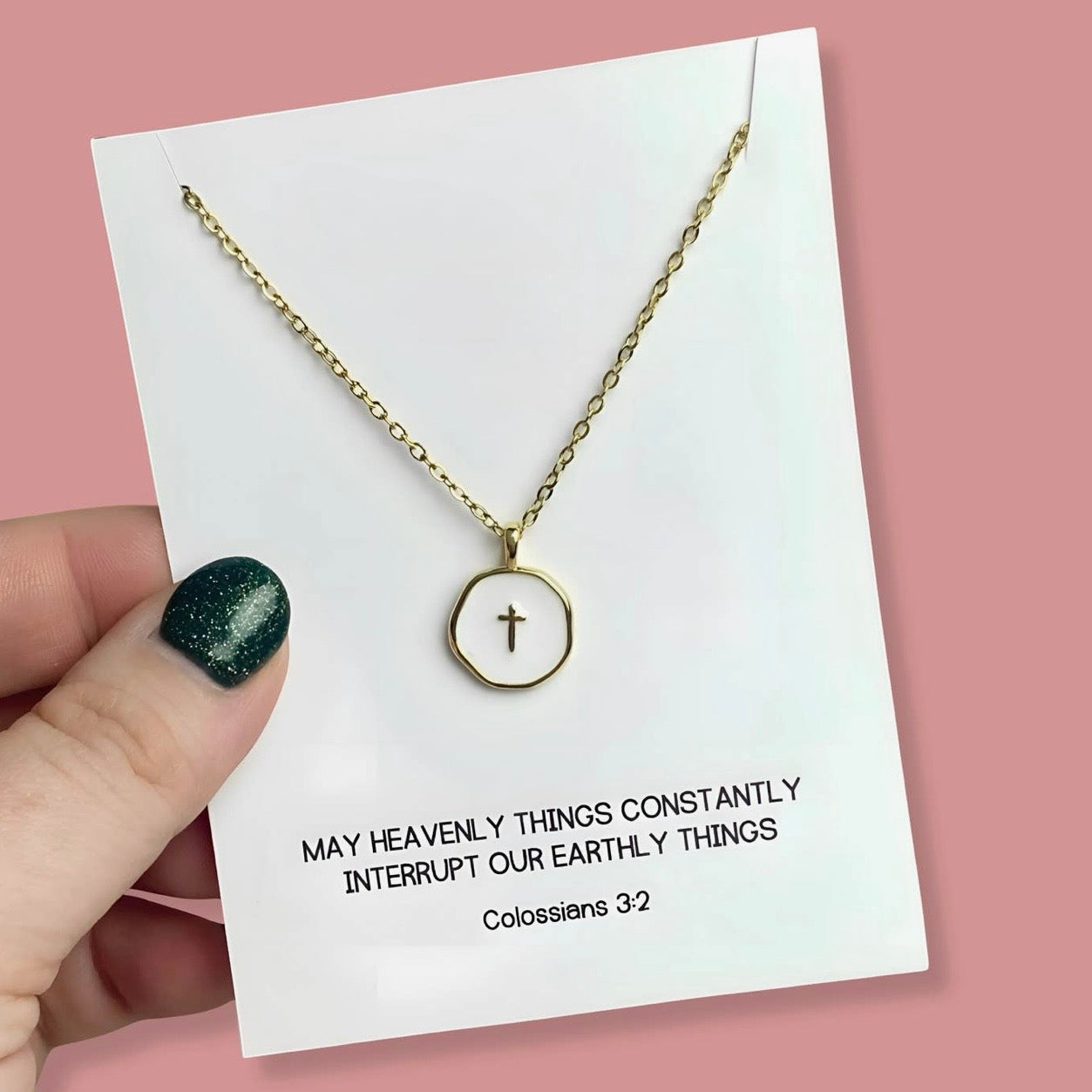 Charm Necklace | Gold & White Cross Charm