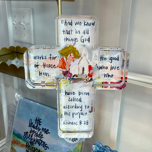Acrylic Scripture Cross | Romans 8:28