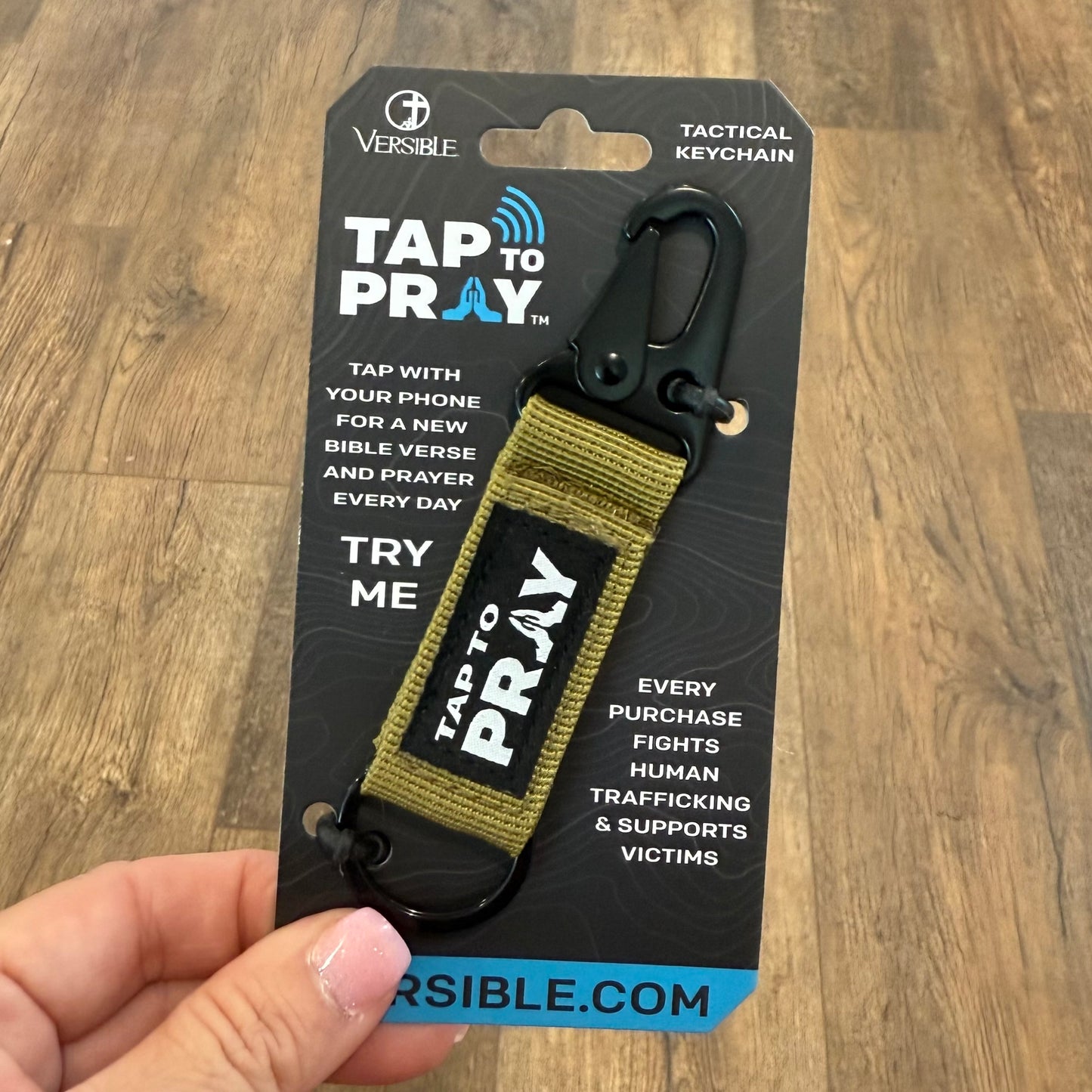 Tap To Pray Carabiner Keychain | Tan