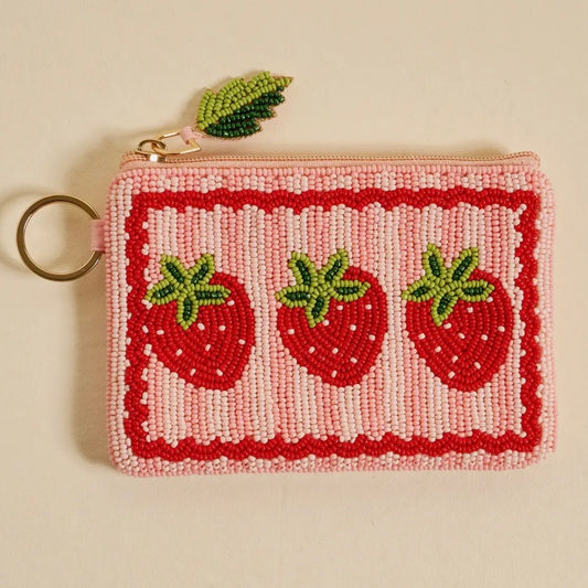 Handcrafted Beaded Pouch | Strawberries