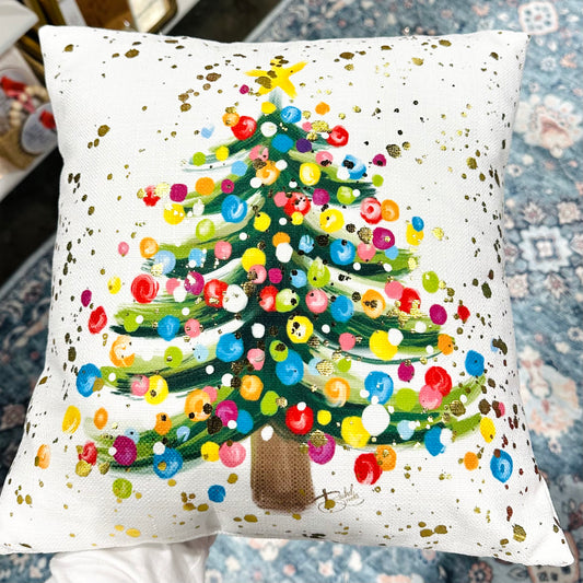 Pillow - Golden Splatter Christmas Tree