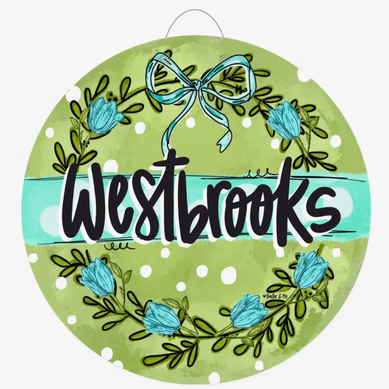 Personalized Door Hanger | Blue Bow Green Garden