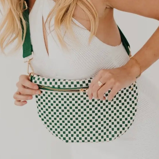 Crossbody Woven Bum Bag | Checkered Emerald