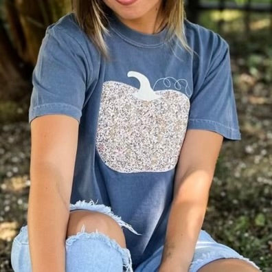 Embroidered Tee | Denim Pumpkin