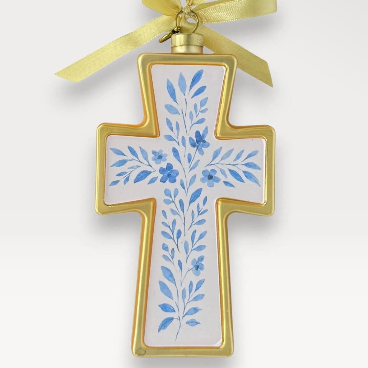 Blown Glass Ornament | Floral Cross
