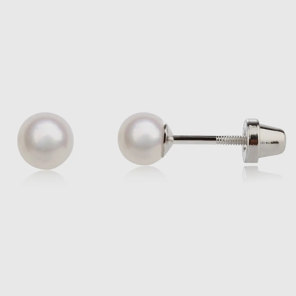 Girls Earrings - Sterling Silver Pearl Screw Back