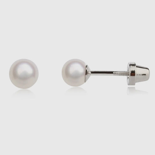 Girls Earrings - Sterling Silver Pearl Screw Back