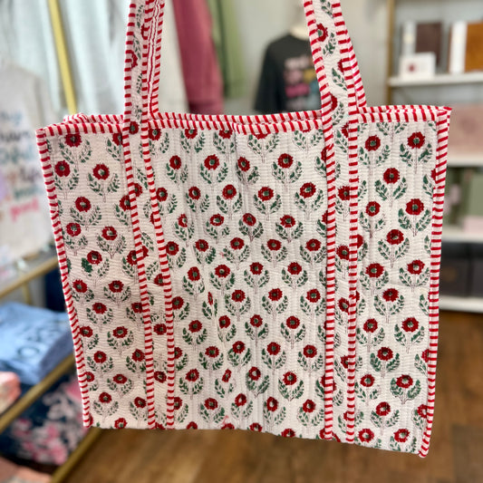 Sullivan Red and White Quilted Tote