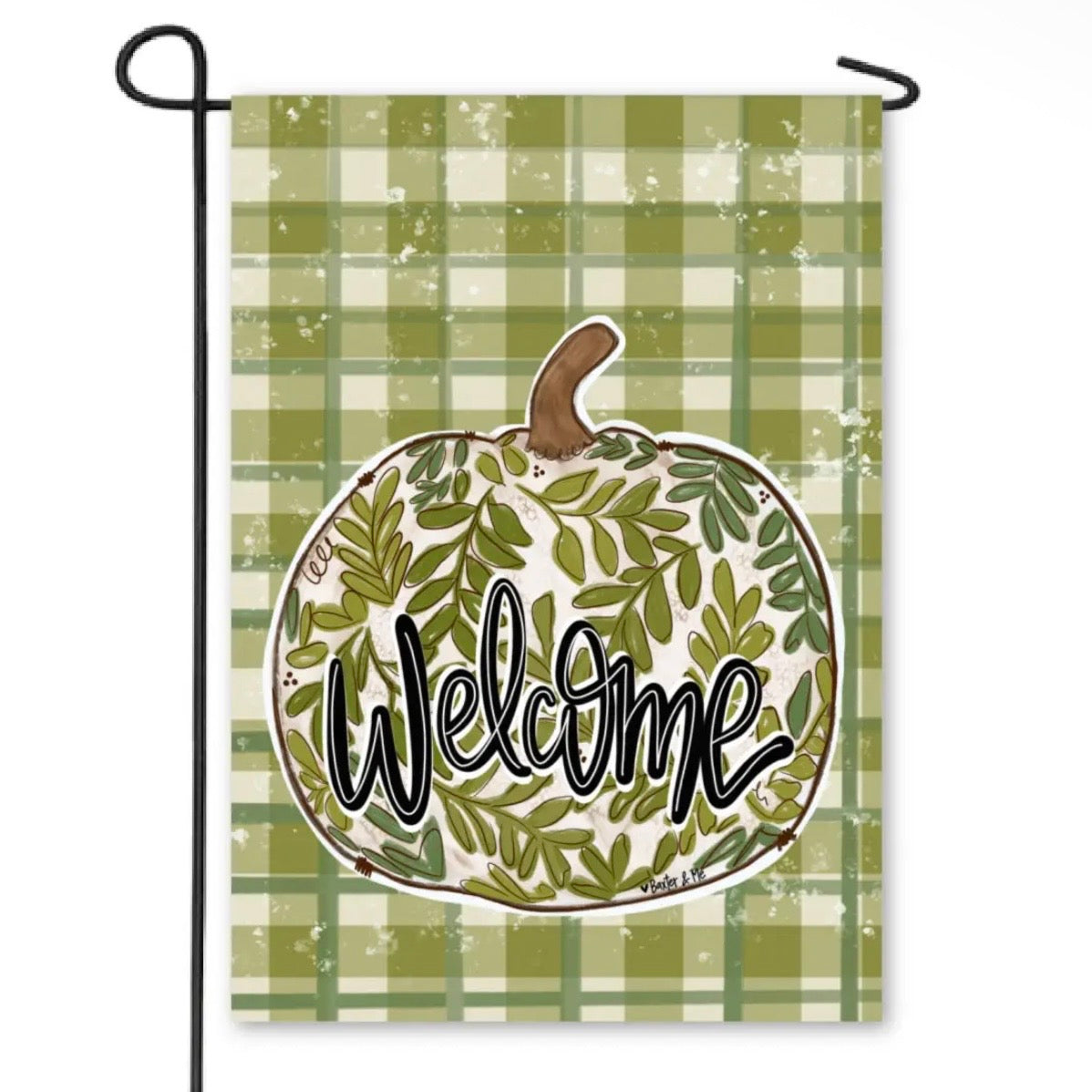 Personalized Garden Flag | Green Leaf Pumpkin Plaid