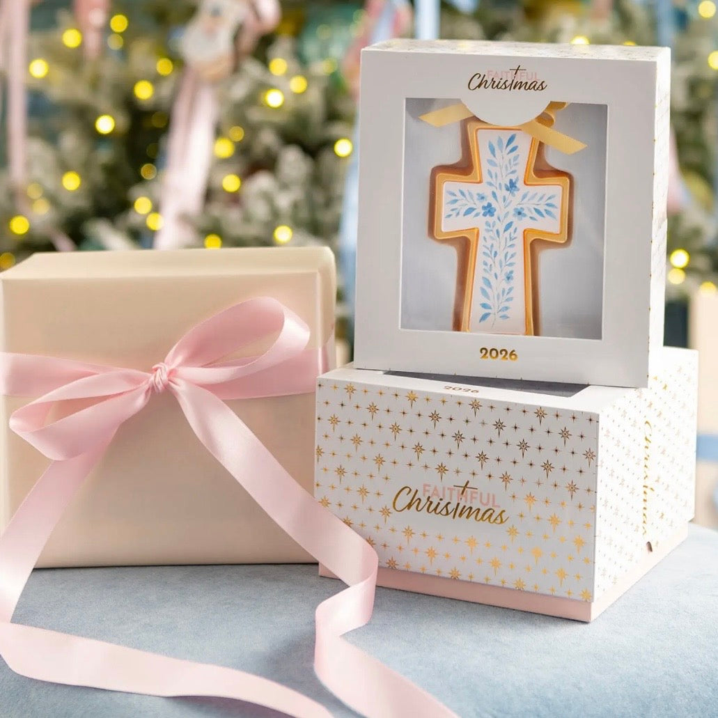 Blown Glass Ornament | Floral Cross